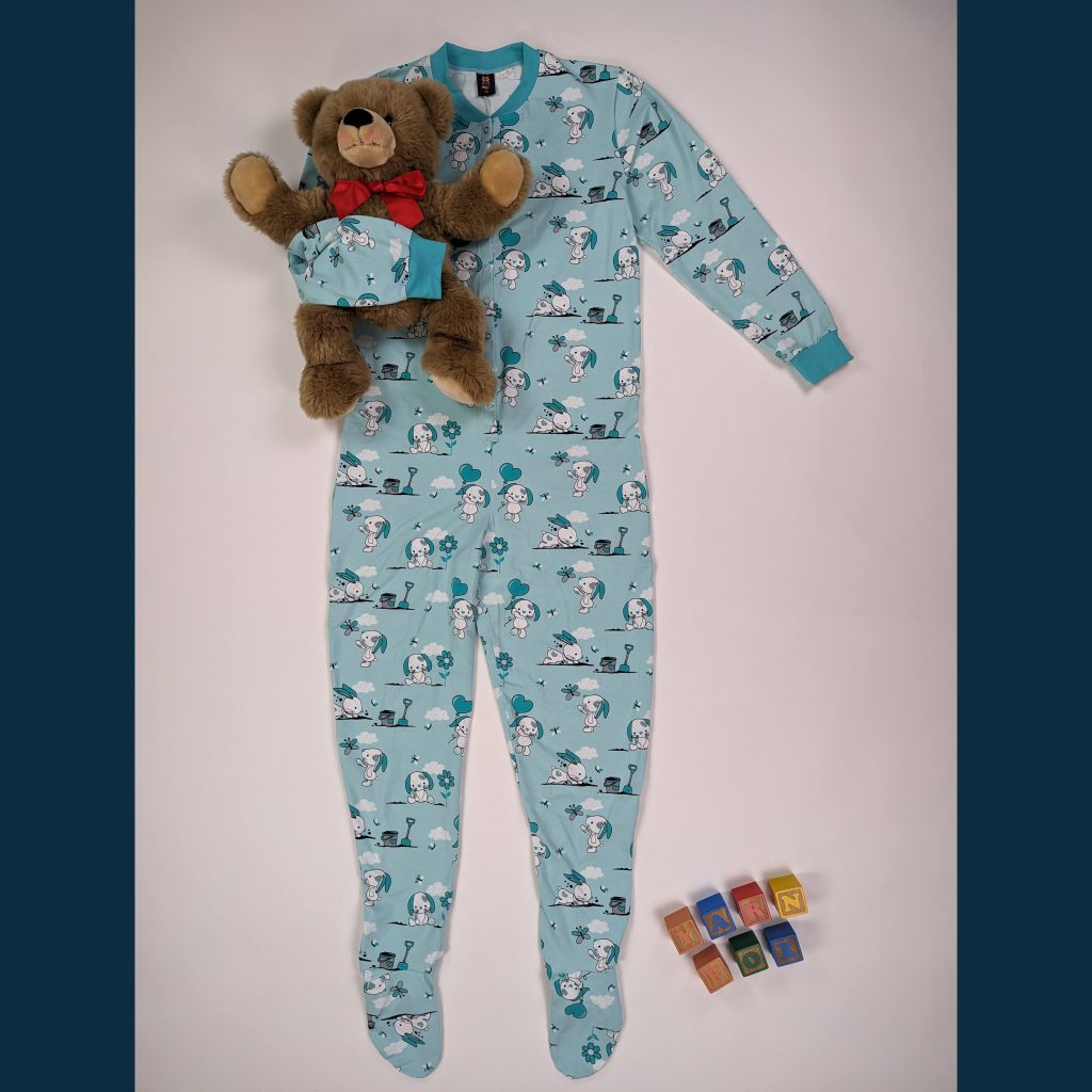 Adult Baby Strampler Einteiler footed sleeper kleiner Hase little rabbit minze mint green